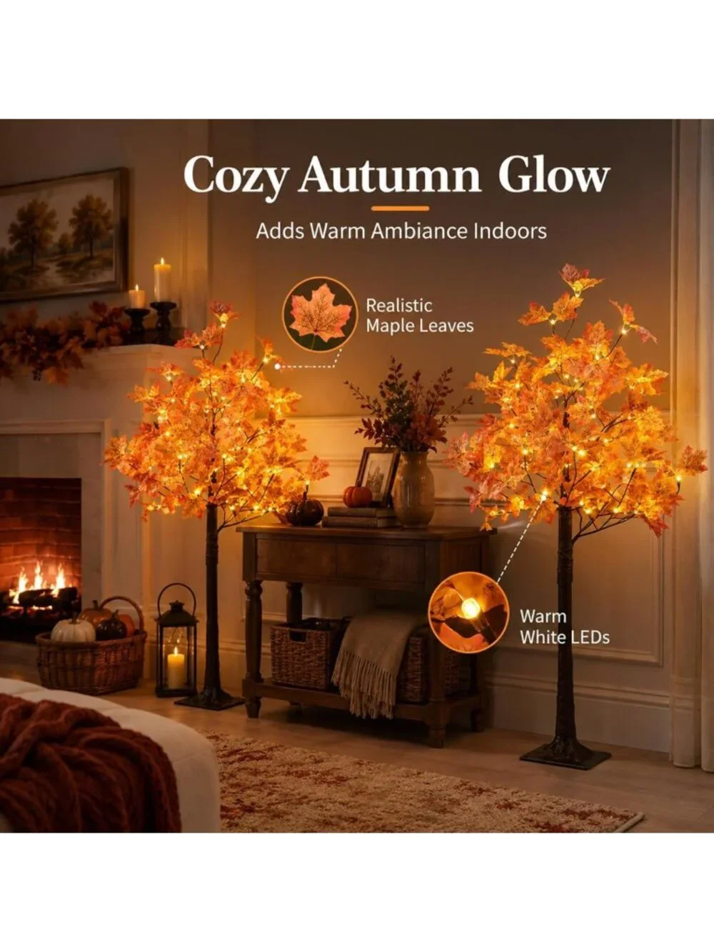 2-Pack 4FT Lighted Maple Trees with 144 Warm White LED Lights - Perfect for